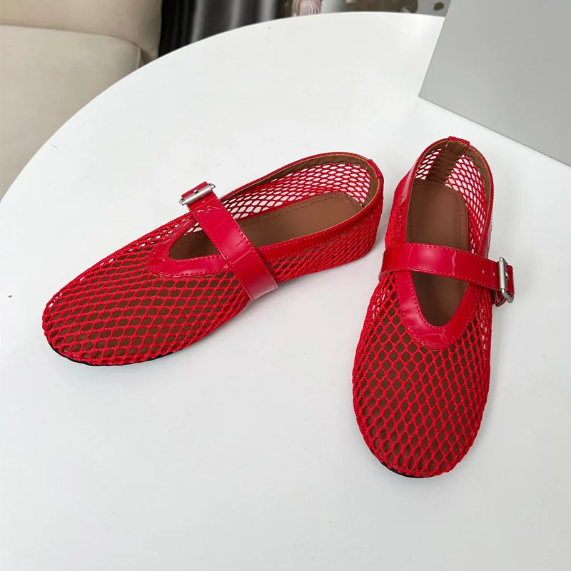 Summer Women's Shoes  breathable fishing net hollowed-out Roman-style flat women's sandals Mary Jane shoes