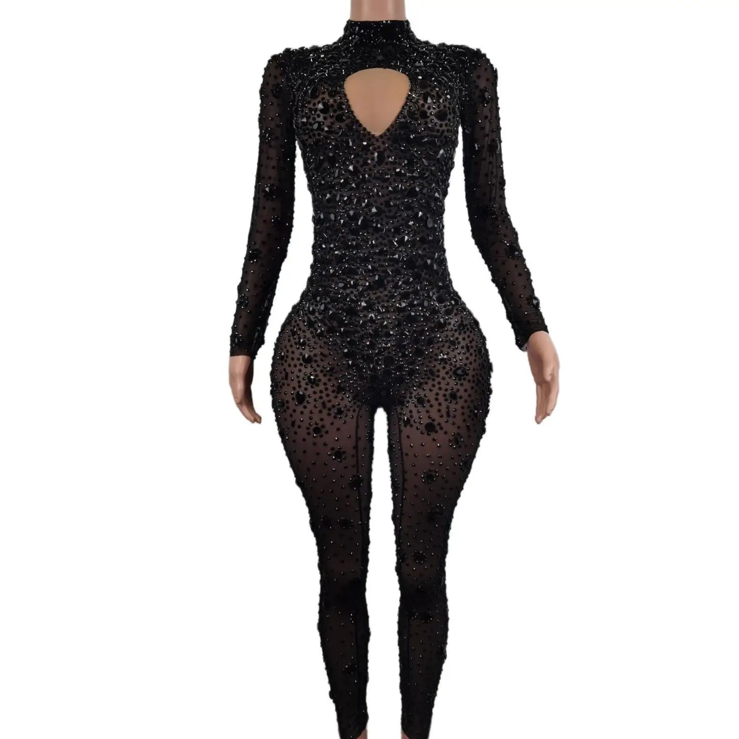 Gorgeous Rhinestone Jumpsuit - Sexy Long-Sleeved Performance Wear for Nightclub Singers & DJs - Premium Cosplay Costumes from Lizard Vigilante - Just $224.49! Shop now at Lizard Vigilante