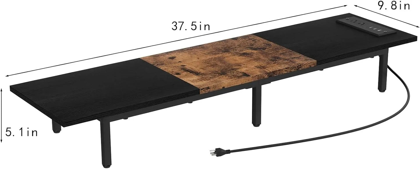 Monitor Stand for 2 Monitors Long Monitor Riser with USB Ports Wood Desktop Computer Riser Monitor Shelf Holder Stand - Premium  from Lizard Vigilante - Just $48.99! Shop now at Lizard Vigilante