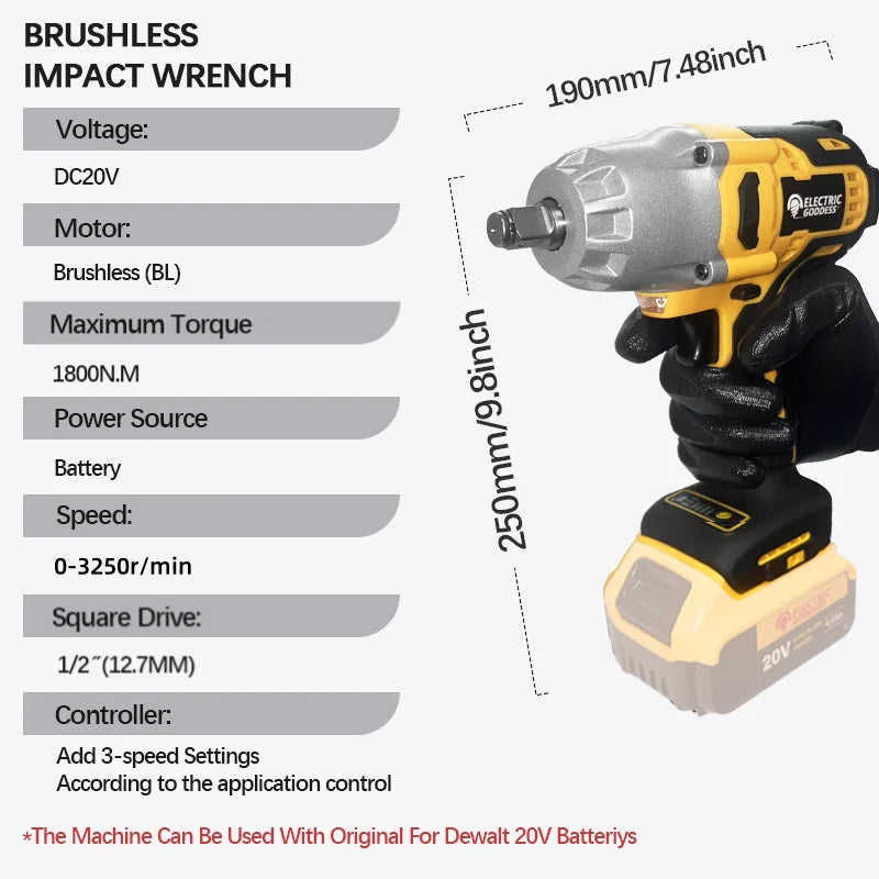 EG Brushless Cordless Impact Wrench | 1800Nm Torque Power Tool for Car Repairs & DIY | Compatible with DEWALT 20V Battery - Premium impact wrench from Lizard Vigilante - Just $111.08! Shop now at Lizard Vigilante