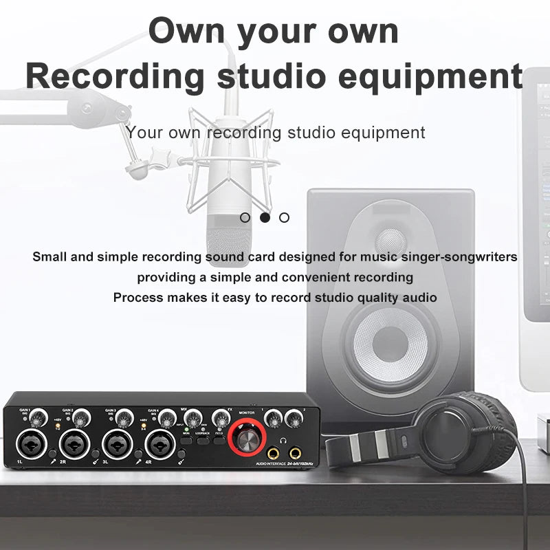 Professional 24Bit 192KHz Audio Interface Sound Card 4 Channel Sound Card for Guitar Loopback USB External Studio PC Recording - Premium  from Lizard Vigilante - Just $75.99! Shop now at Lizard Vigilante