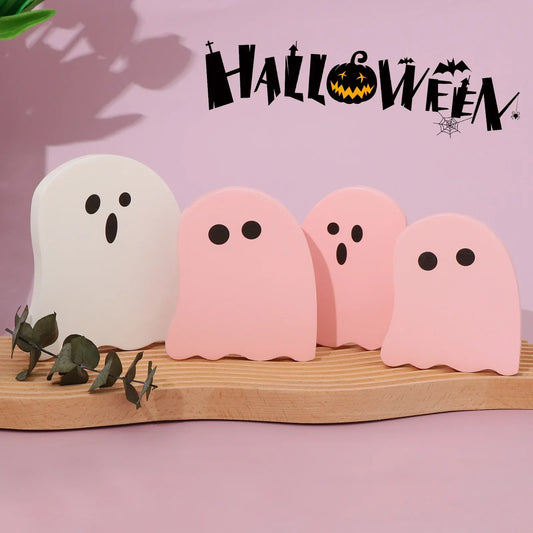 4PCS Wooden Desktop Ornaments Halloween Decoration Creative Funny Ghosts Halloween Party Home Decor Statue Gift