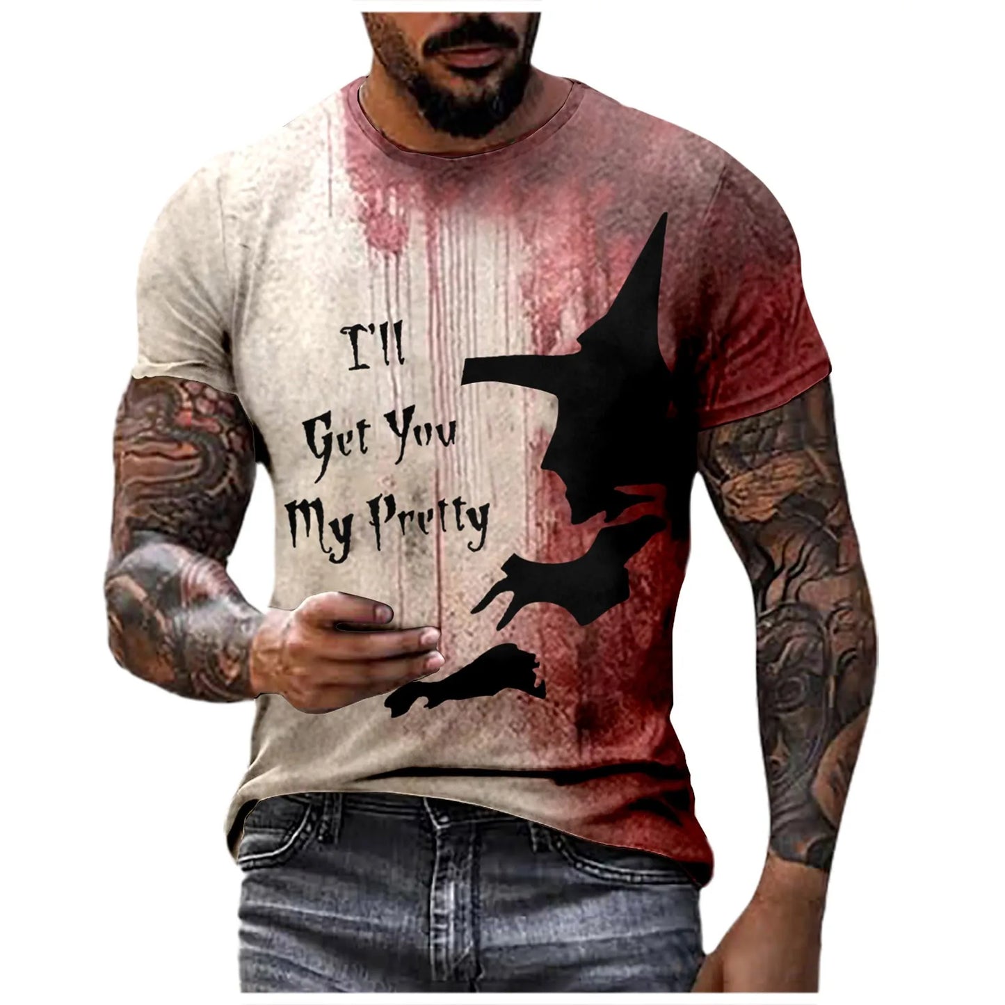 Problem Solved Bloody Fonts T-Shirt Male 2024 Halloween Print Tops Short Sleeve Round Neck Distressed T Shirt Holiday Party Top - Premium  from Lizard Vigilante - Just $11.99! Shop now at Lizard Vigilante