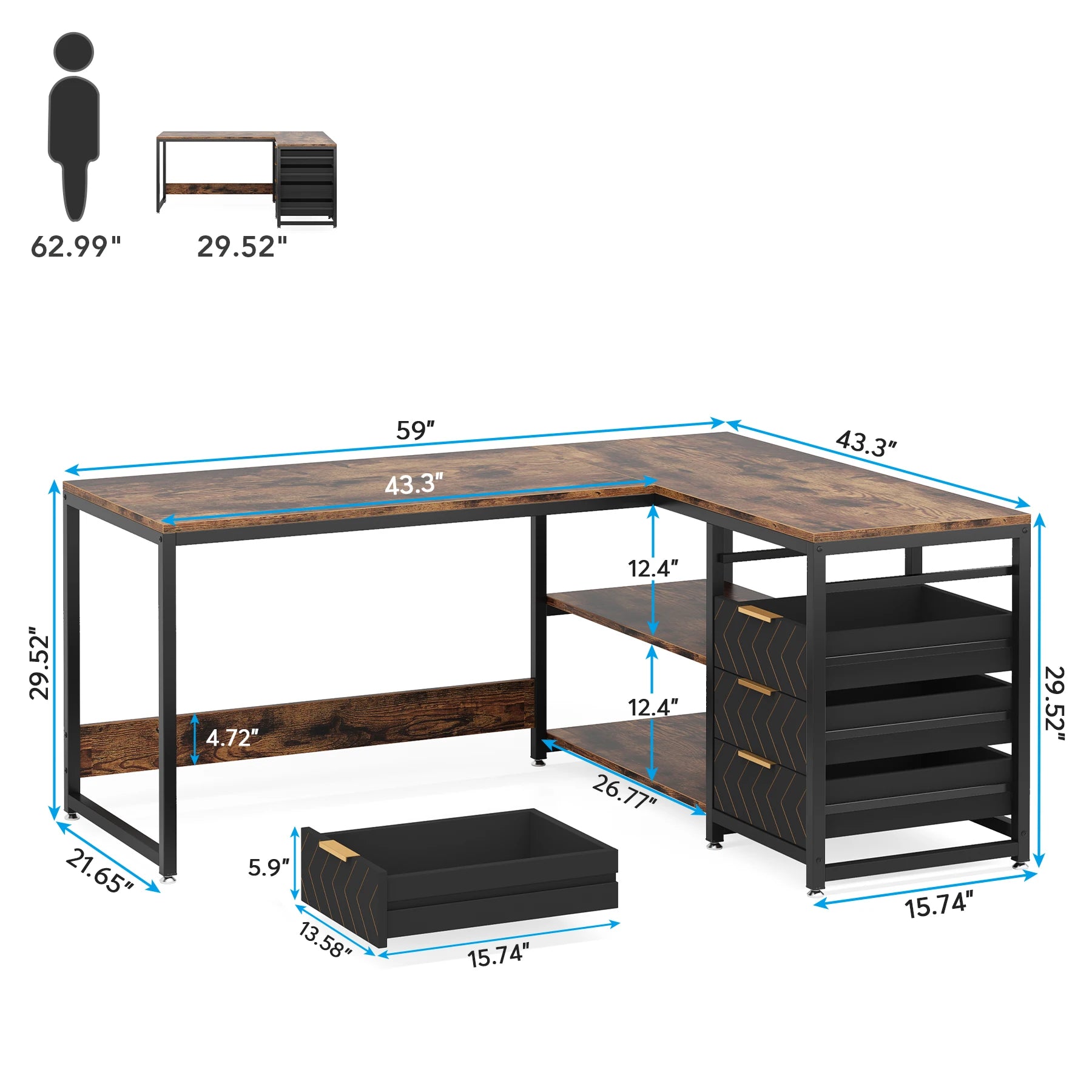 Tribesigns 59" Reversible L-Shaped Computer Desk with Storage Drawers & Shelves – Spacious Corner Office Desk for Home & Workspace - Premium desk from Lizard Vigilante - Just $244.88! Shop now at Lizard Vigilante