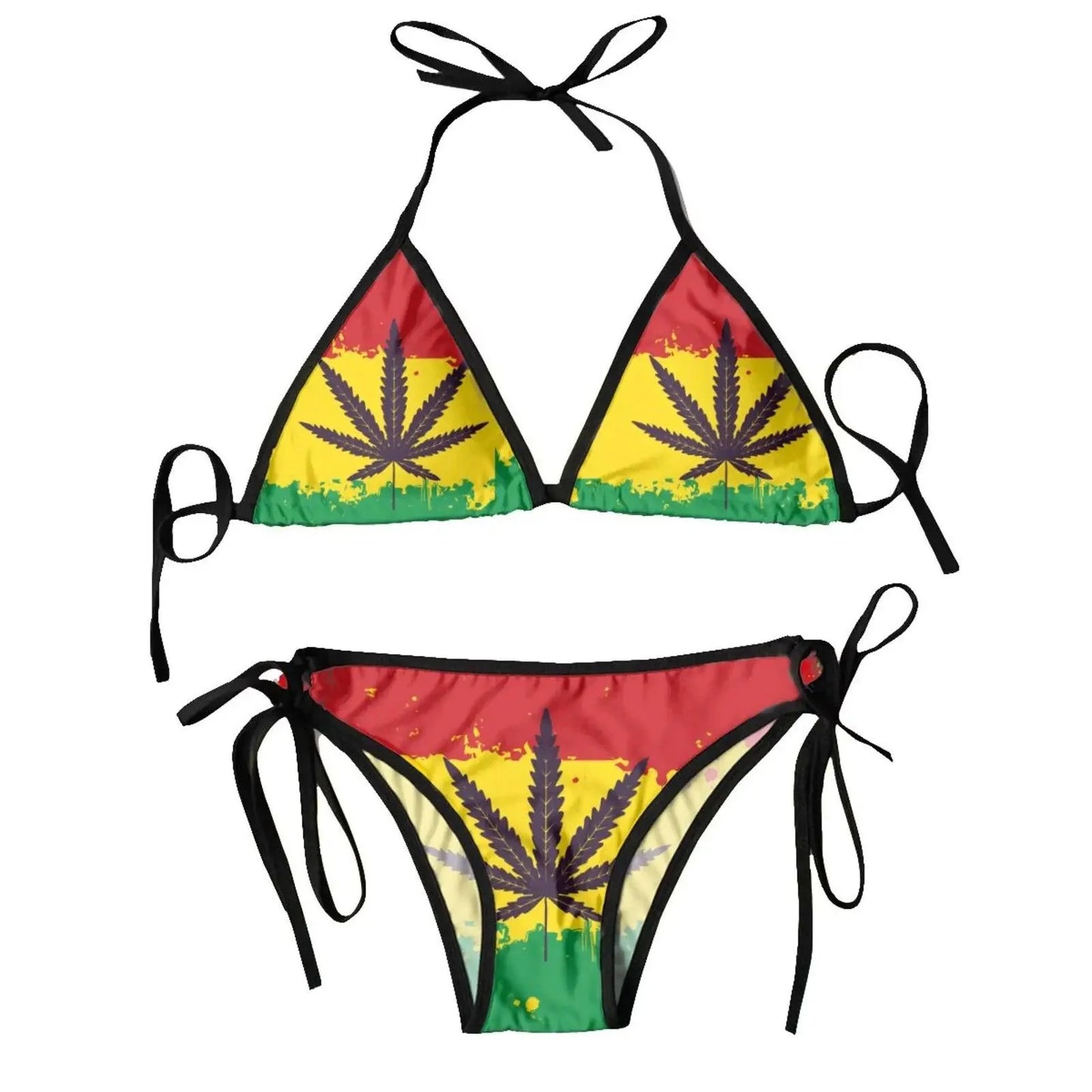 Bikini Rasta Flag With Weed Swimsuit Women's Swimwear Pot Bikini Set Bathing Suit Beach Wear - Lizard Vigilante