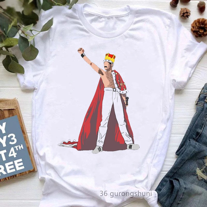 Vintage Freddie Mercury T-Shirt for Women | Retro Queen Band Graphic Tee | 2024 Hipster Casual Summer Tops - Premium T-Shirt from Lizard Vigilante - Just $23.88! Shop now at Lizard Vigilante