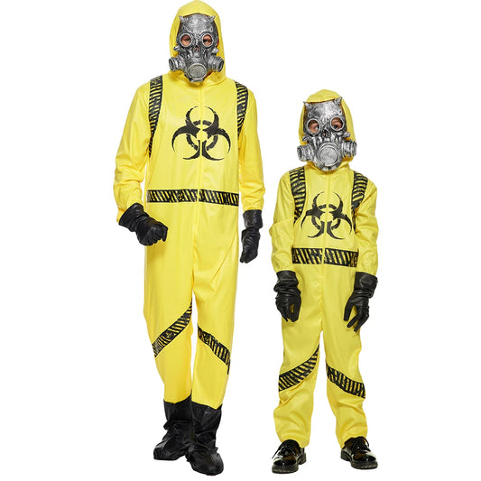 Family Halloween Biohazard Staff Uniform Costume Yellow With Latex Mask Adult Child Jumpsuit Carnival Game NPC Role Playing Suit - Premium costume from Lizard Vigilante - Just $44.99! Shop now at Lizard Vigilante