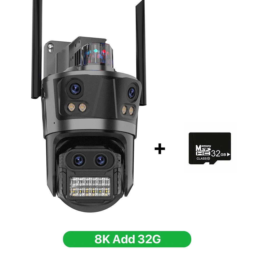 WIFI 8K 8X Zoom IP Camera Four Lens Four Screen Human Detecton Camera 4K 8MP IP HD Dual Srceen Security Waterproof Camera iCsee