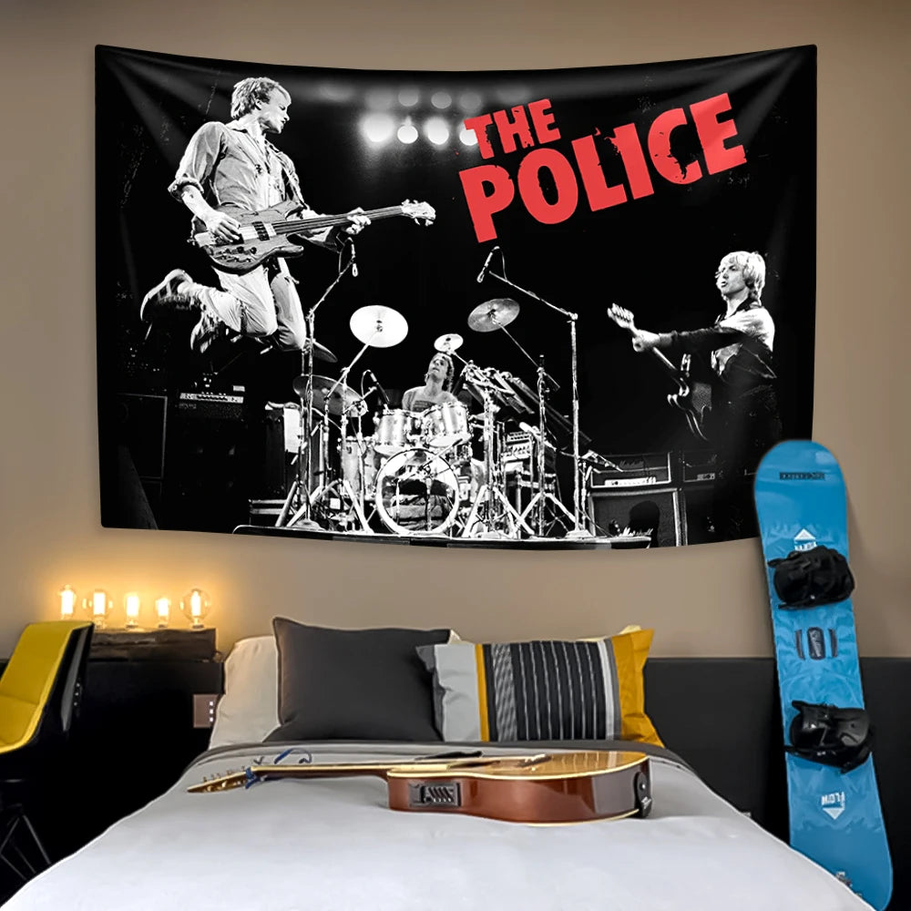 The Police Band Tapestry – Vintage British Rock Concert Wall Hanging for Bedroom or Dorm Decor - Premium tapestry from Lizard Vigilante - Just $10.99! Shop now at Lizard Vigilante