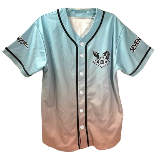 ILLENIUM x Seven Lions Blue Gradient Baseball Jersey – Harajuku-Inspired Button-Up for EDM Fans | Casual Lightweight Festival Wear - Premium jersey from Lizard Vigilante - Just $38.88! Shop now at Lizard Vigilante