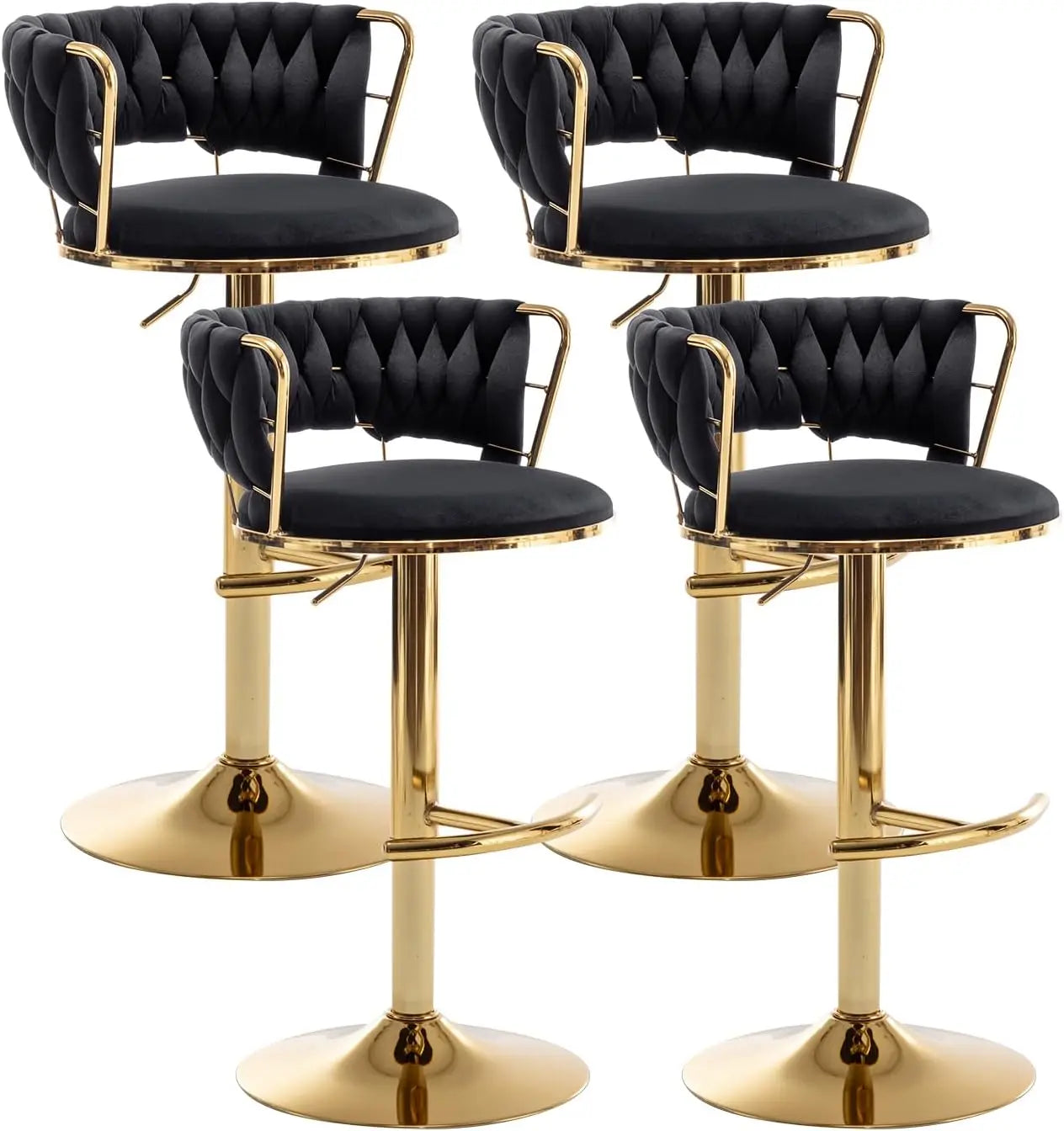 Gold Bar Stools Set of 4 – Adjustable Counter Height Velvet Swivel Stools with Low Backrest - Premium bar stools from Lizard Vigilante - Just $398.88! Shop now at Lizard Vigilante