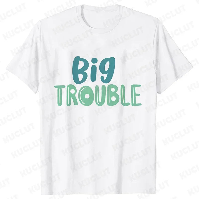 Big Trouble Little Trouble Father & Son/Daughter Matching T-Shirt – Funny Graphic Y2K Tops - Premium T-Shirt from Lizard Vigilante - Just $18.88! Shop now at Lizard Vigilante