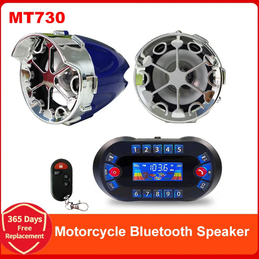Motorcycle Bluetooth Speaker Amplifier Output 2.1A Music MP3 Player Burglar Alarm Siren USB Stereo Loud Speaker FM Radio MT730