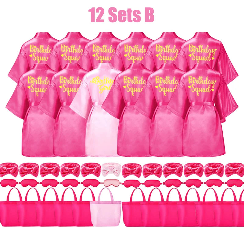 6/10/12 Set Birthday Squad Robes Spa Party for Girls Kimono Satin Spa Robes Child Party Favors for Kids Birthday Hot Pink Party - Premium  from Lizard Vigilante - Just $111.99! Shop now at Lizard Vigilante