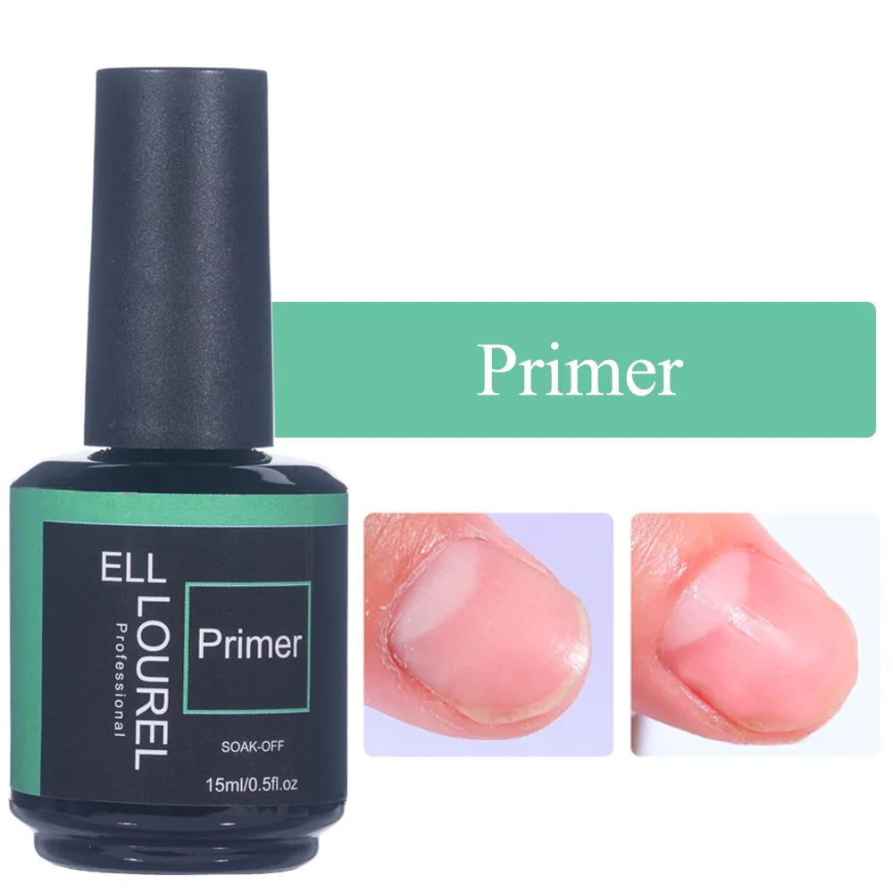 ELL LOUREL 30 Types Base Coat Top Coat No Wipe UV Gel 15ML Semi Permanent Glitter Tempered Top Multi-Function Gel Nail Polish