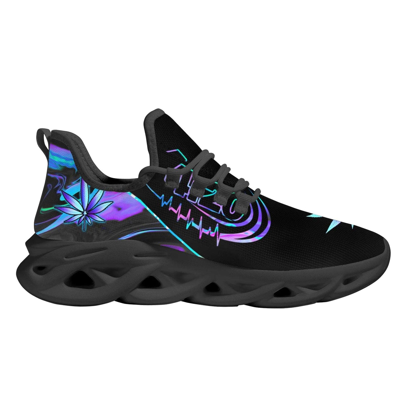 420 Blue Trippy Weed Pot Pattern Ladies Flat Shoes Comfortable Lace up Marijuana Sneakers Lightweight Women Footwear - Lizard Vigilante