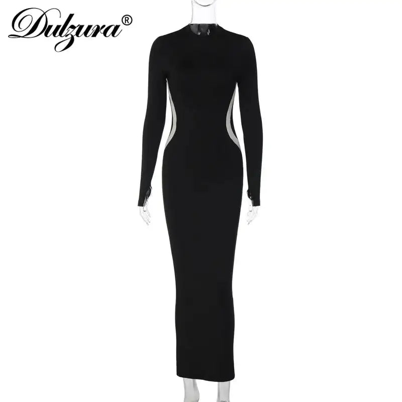 Hawthaw Women 2023 Autumn Winter Long Sleeve Party Club Streetwear Bodycon Black Long Dress Wholesale Items For Business