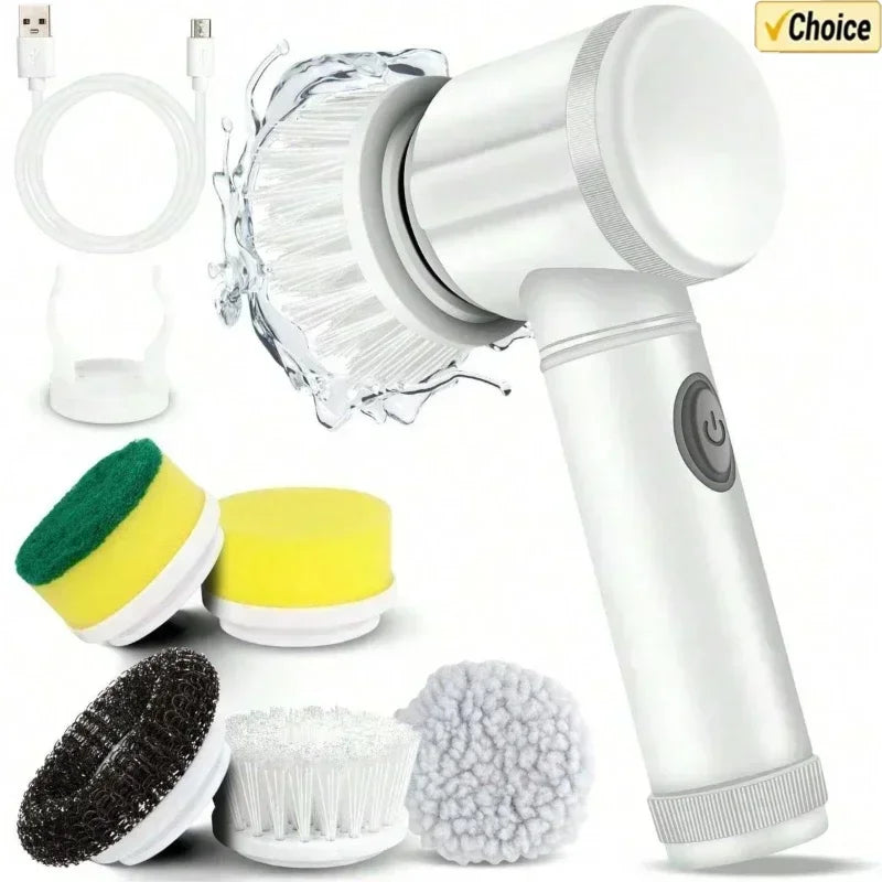 New Power Scrubber 5 Replaceable Brush Heads Electric Spin Scrubber Bathroom Cleaning Brush Power Scrubber Electric Brush Home - Premium  from Lizard Vigilante - Just $16.99! Shop now at Lizard Vigilante