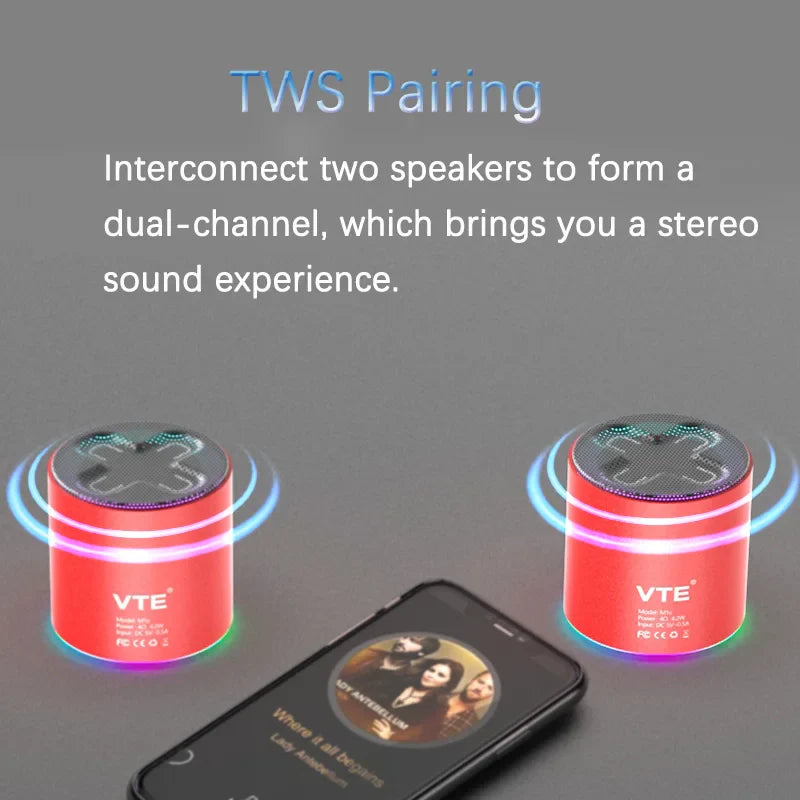 Wireless Speaker Portable Bluetooth 5.3 RGB Light Music Player Long Play TWS Connectivity Mic Subwoofer Mini Outdoor Bass Sound