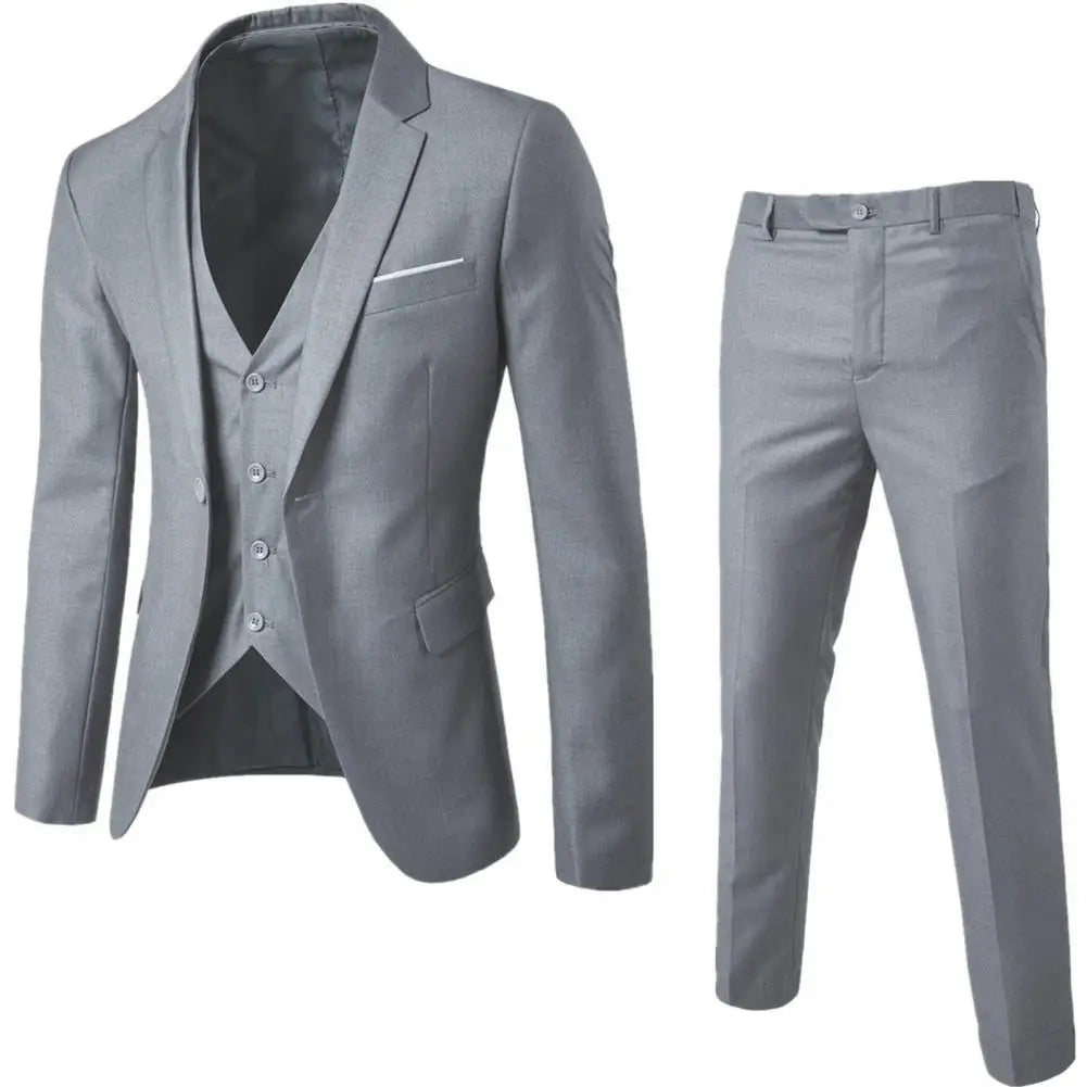 Men Three-piece Suit Men's Formal Business Style Slim Fit Wedding Suit Set with Silky Smooth Anti-wrinkle Fabric Turn-down - Premium  from Lizard Vigilante - Just $23.99! Shop now at Lizard Vigilante