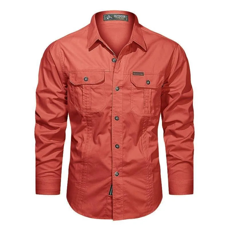 New Autumn Long-Sleeve Multi-Pocket Button-Down Shirt - Premium Long-sleeve shirt from Lizard Vigilante - Just $38.88! Shop now at Lizard Vigilante