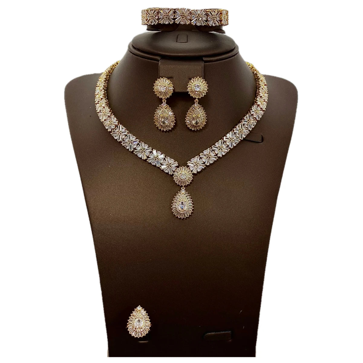 Luxury Wedding Indian Bridal Jewelry Sets Women Snowflakes Cubic Zirconia 4 pcs Necklace Earrings for Women - Premium  from Lizard Vigilante - Just $70.99! Shop now at Lizard Vigilante