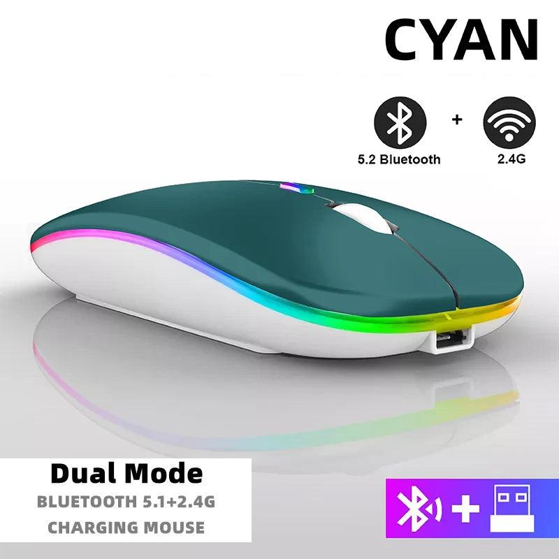 Rechargeable Bluetooth Wireless Mouse with 2.4GHz USB RGB 1600DPI Mouse for Computer Laptop Tablet PC Macbook Gaming Mouse Gamer - Lizard Vigilante