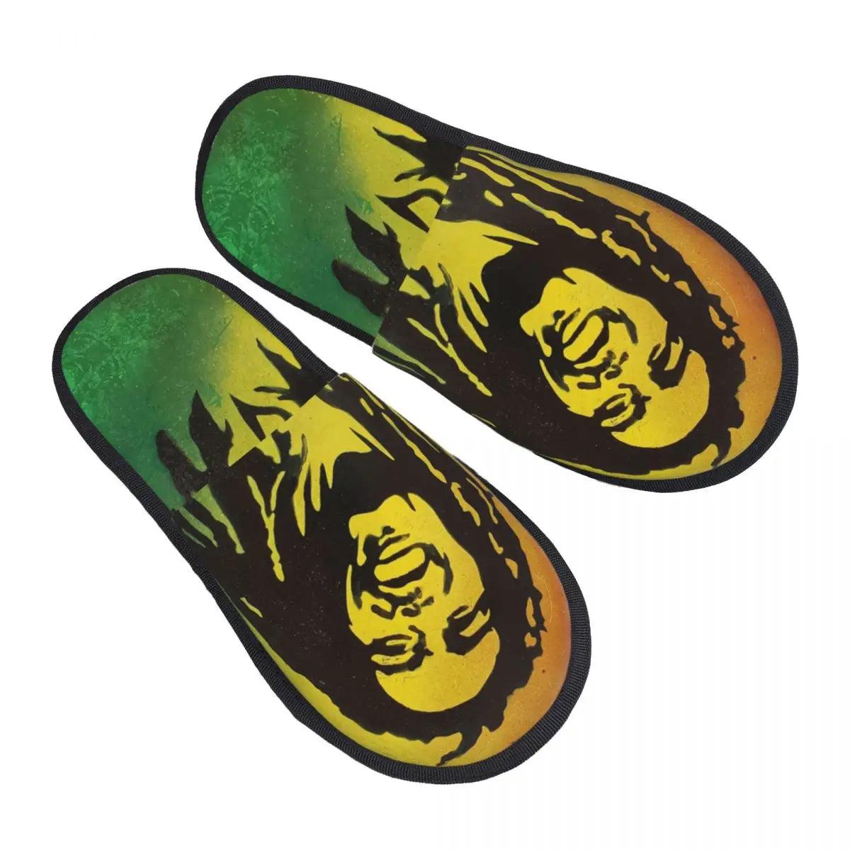 Jamaica Singer Reggae Rock Bob Marley Comfort Scuff Memory Foam Slippers Women Hotel House Shoes - Lizard Vigilante