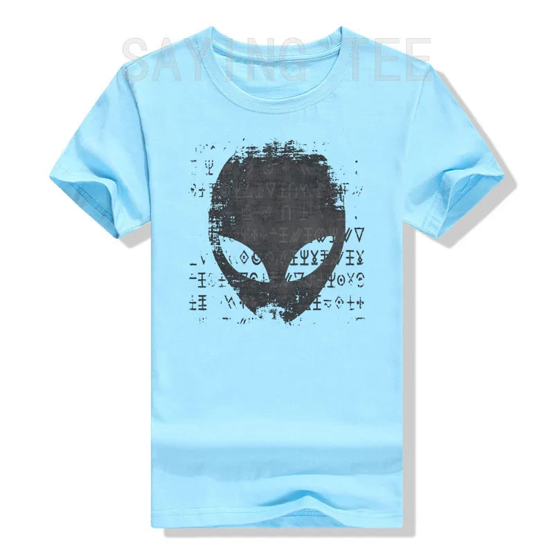 Alien Head Shirt Aliens Symbols Writing UFO T-Shirts Space Buffs Graphic Tee Y2k Top Funny Conspiracy Theorists Outfits Gifts - Premium  from Lizard Vigilante - Just $19.99! Shop now at Lizard Vigilante