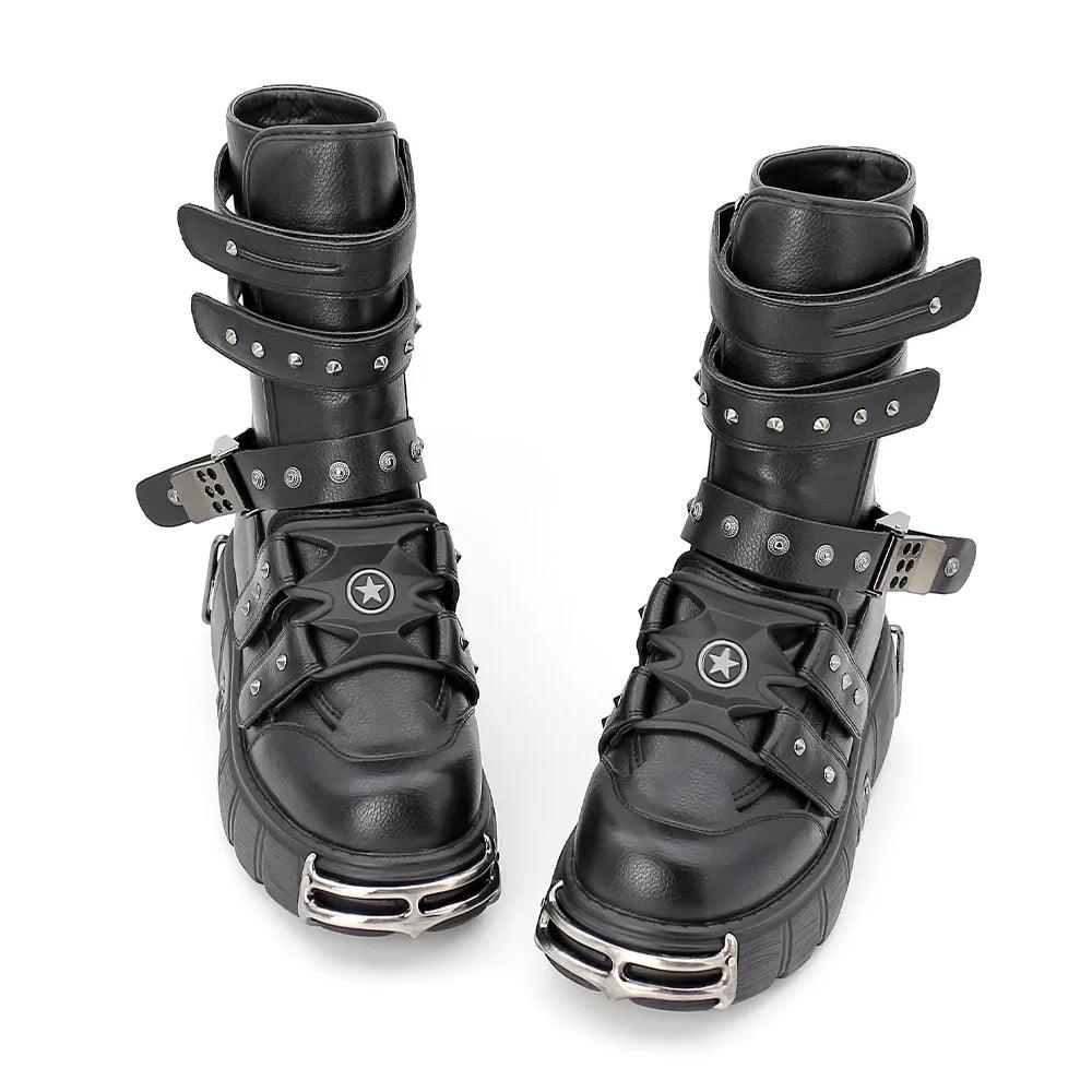 Punk Style Men and Women Boots High Heel Platform Shoes Height 6CM Woman Gothic Ankle Rock Boots Metal Decor Retro - Lizard Vigilante