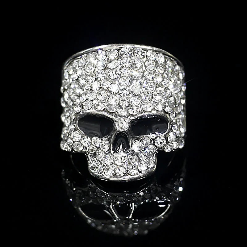 FishSheep Men's Punk Hip-Hop Austrian Crystal Skull Ring | Rhinestone Biker Ring | Fashionable Skeleton Jewelry for Rock Style and Parties - Premium ring from Lizard Vigilante - Just $19.87! Shop now at Lizard Vigilante