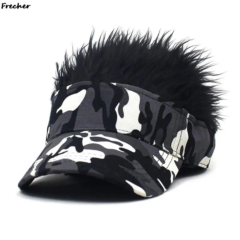 Rock Punk Visors Hats With Spiky Hairs Wig Hip Hop Fashion Baseball Cap Men Women Party Fake Hair Sun Hat Camouflage Sports Caps - Premium hat from Lizard Vigilante - Just $21.99! Shop now at Lizard Vigilante