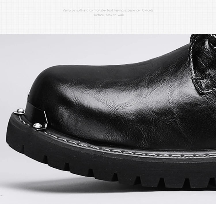 DEADFUEL BLACKOUT: Men’s Mid-Calf Leather Motorcycle Boots with Zip Buckle – Streetwear Punk Cowboy Tool Boots for Winter Chaos - Premium boots from dsers - Just $135.99! Shop now at Lizard Vigilante