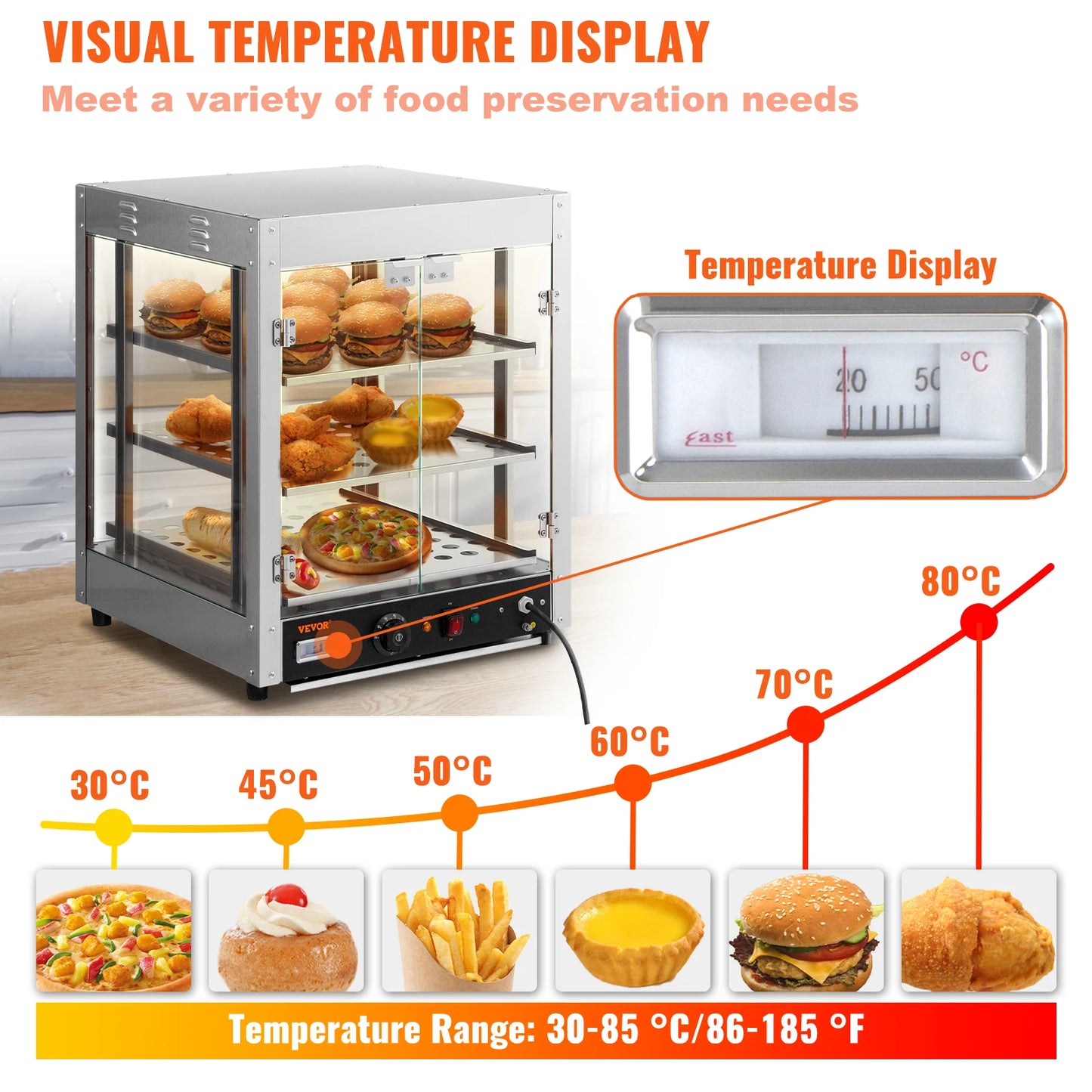 VEVOR 2/3-Tier Countertop Food Warmer | Commercial 3D Heating Pizza & Pastry Display with Temperature Control - Premium food warmer from Lizard Vigilante - Just $467.99! Shop now at Lizard Vigilante