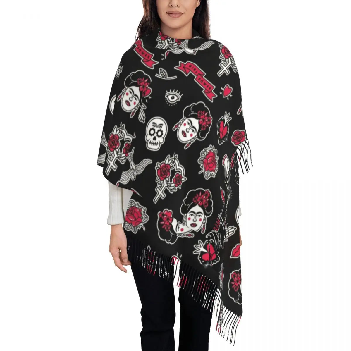 Day of the Dead Sugar Skull Colorful Flower Scarf – Warm Pashmina Shawl, Wrap for Women - Premium scarf from Lizard Vigilante - Just $23.66! Shop now at Lizard Vigilante