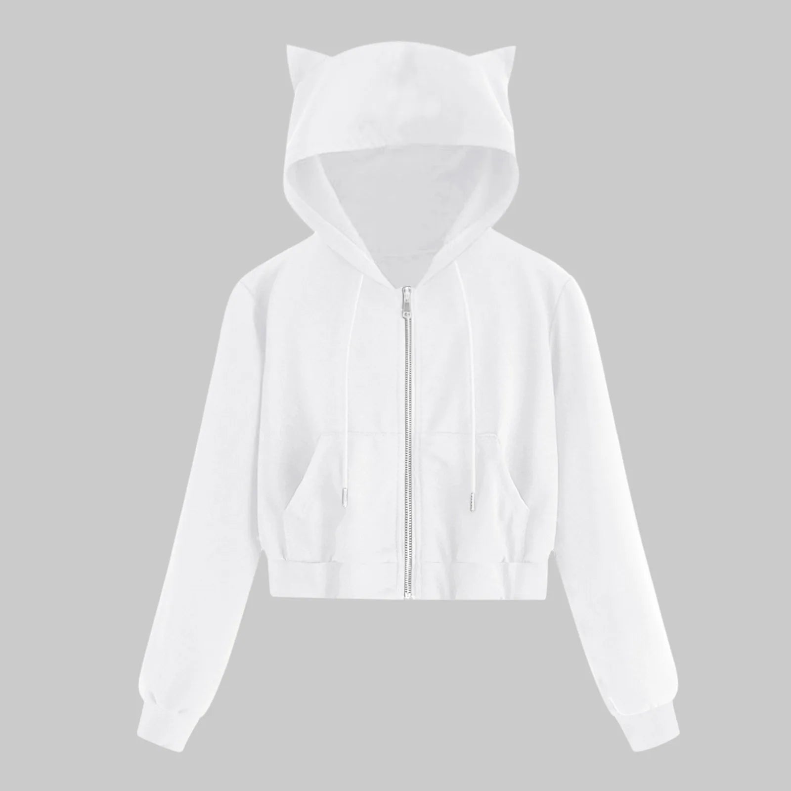 Kawaii Cat Ear Zip-Up Cropped Hoodie – Casual Sweatshirt with Drawstring & Pocket, Adorable Harajuku Style for All Seasons - Premium hoodie from Lizard Vigilante - Just $38.88! Shop now at Lizard Vigilante