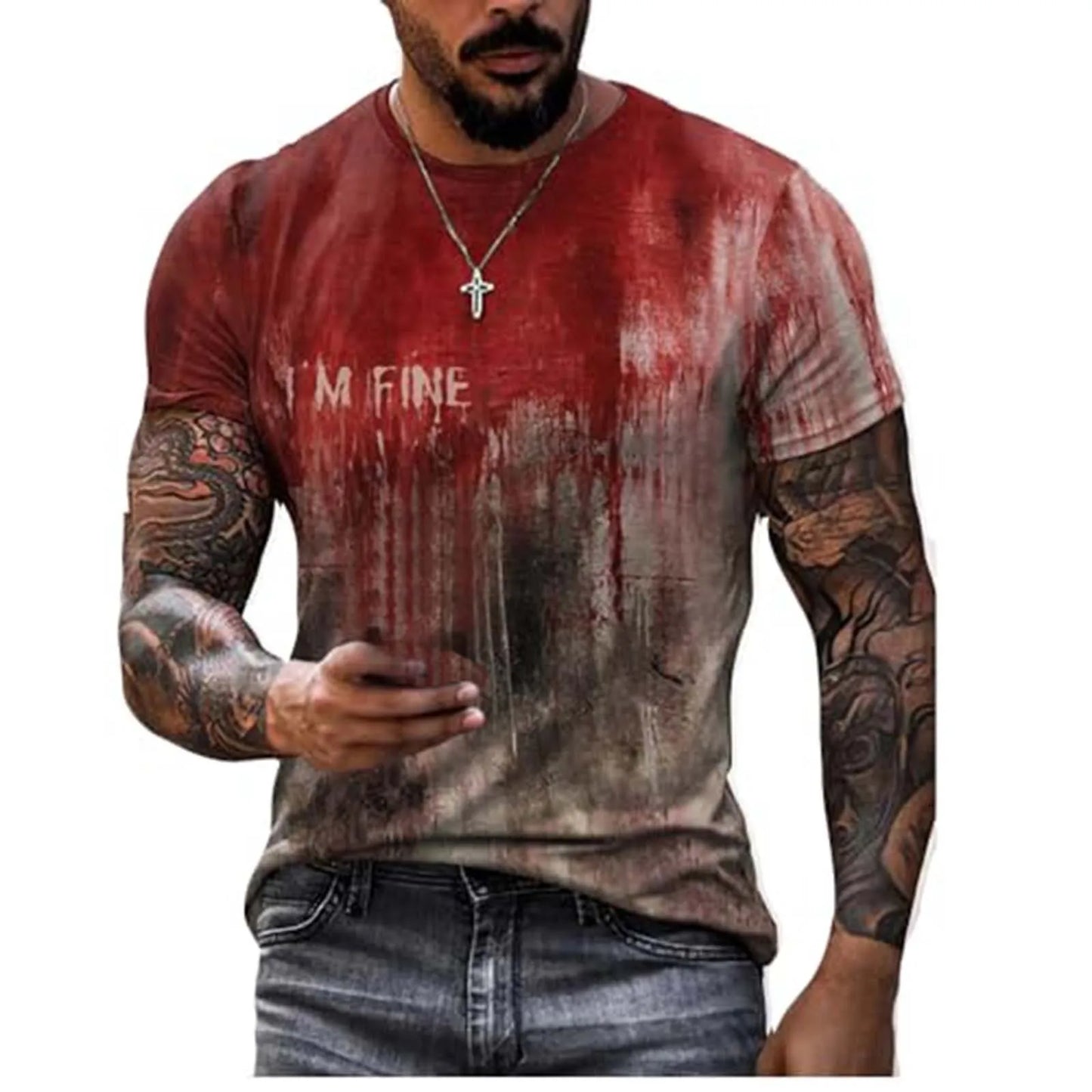 Problem Solved Bloody Fonts T-Shirt Male 2024 Halloween Print Tops Short Sleeve Round Neck Distressed T Shirt Holiday Party Top - Premium  from Lizard Vigilante - Just $11.99! Shop now at Lizard Vigilante