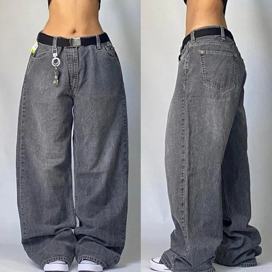 Rebel Wash Y2K Grey Baggy Punk Jeans – Distressed High-Waist Wide-Leg Streetwear for Women - Premium jeans from dsers - Just $98.99! Shop now at Lizard Vigilante