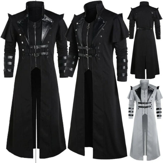 Vintage Men's Gothic Steampunk Long Jacket – Retro Medieval Warrior Knight Overcoat - Premium trench coat from Lizard Vigilante - Just $48.88! Shop now at Lizard Vigilante