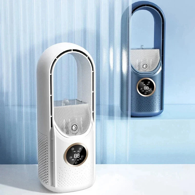 Portable USB Air Cooler Leafless Electric Fan 6 Speed Silent Timer Air Conditioner Cooling Fan Humidifier Conditioning Fan