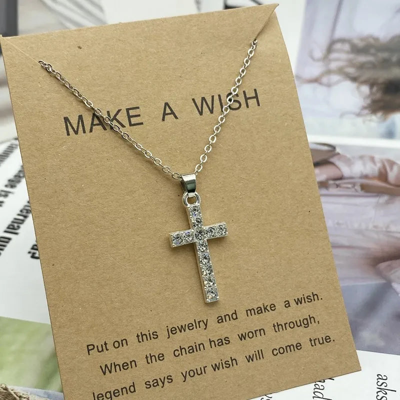 New Trendy Alloy Crystal Cross Pendant Necklaces for Women Fashion Simple Gold Color Clavicle Chain Necklace Collar Jewelry Gift - Premium  from Lizard Vigilante - Just $2.99! Shop now at Lizard Vigilante