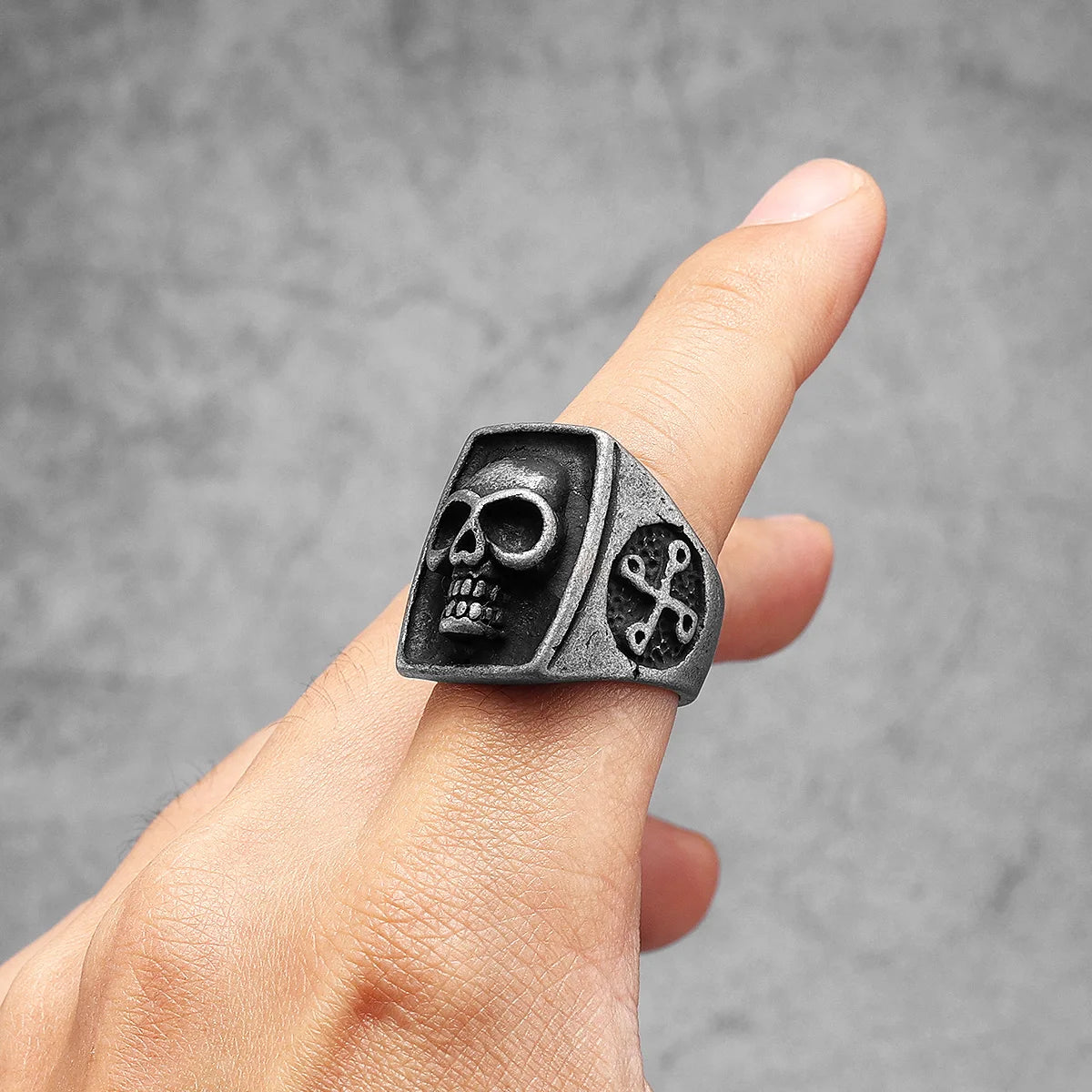 Phantom Skull Men's Stainless Steel Ring | Vintage Black Gothic Punk Rock Jewelry for Men & Women | Simple Fashion Accessories - Premium ring from Lizard Vigilante - Just $19.99! Shop now at Lizard Vigilante