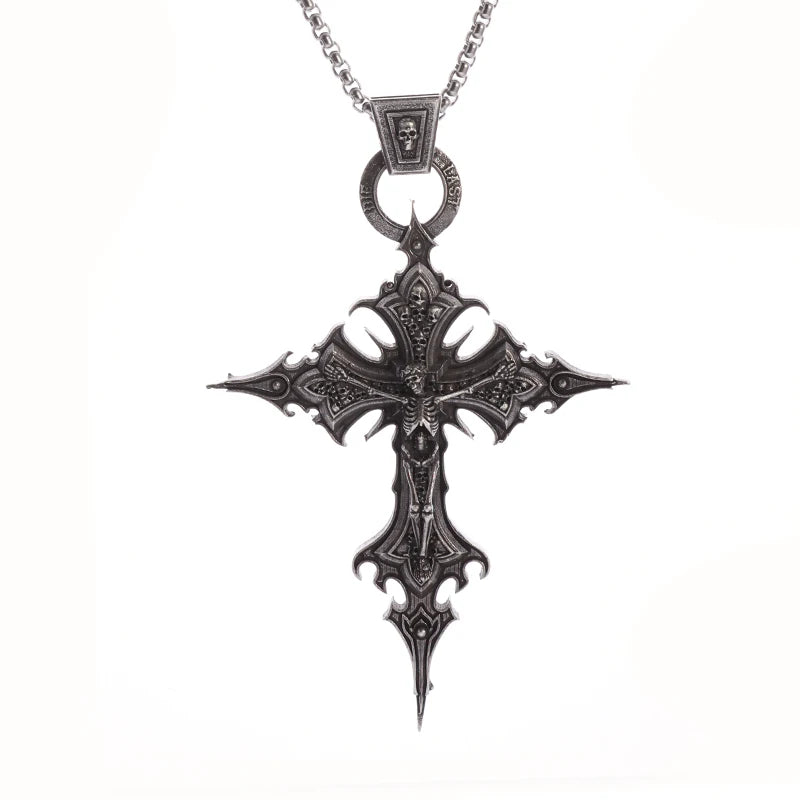 Goth Cross Skull Pendant Necklace for Men Fashion Party Trend Vintage Punk Gothic Jewelry Halloween Gifts - Premium pendant from Lizard Vigilante - Just $19.99! Shop now at Lizard Vigilante