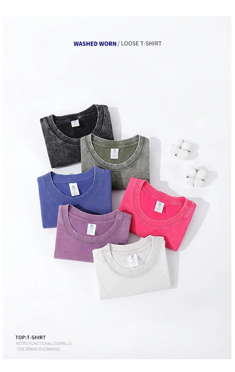 250gsm Vintage Acid Wash Punk Tee – Retro Streetwear T-Shirt for Men & Women | Harajuku Hip-Hop Grunge Cotton Short Sleeve | Namou Drane Exclusive - Premium tee from dsers - Just $27.77! Shop now at Lizard Vigilante