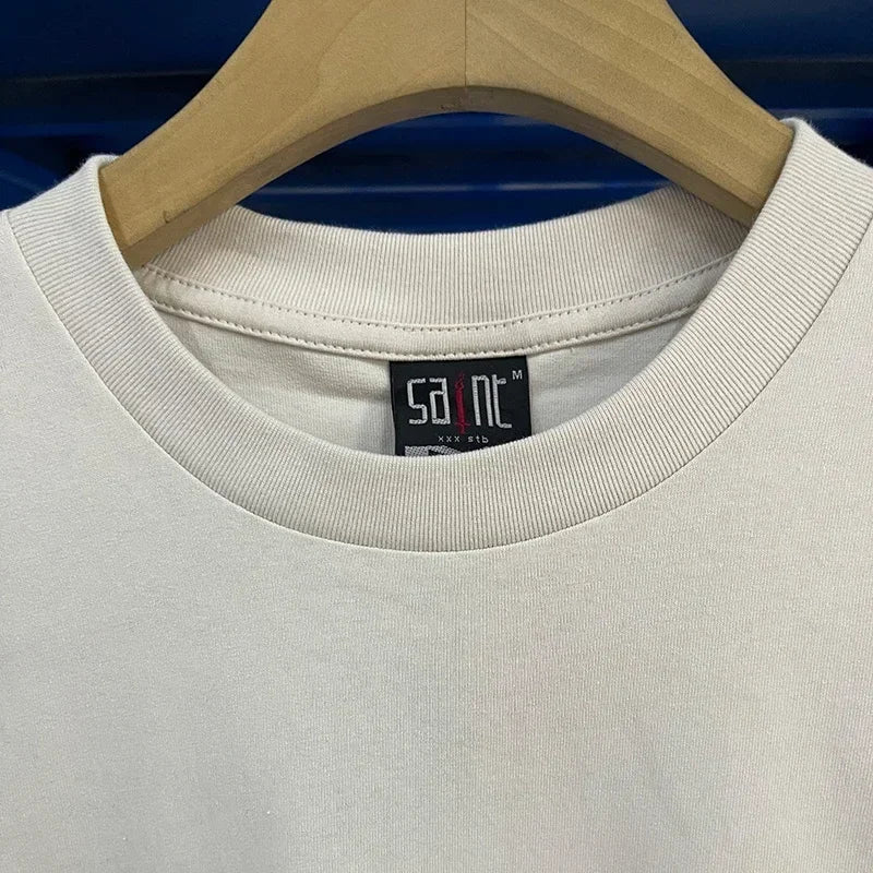 Men Women High Street Vintage Washed Black T-Shirt Top Quality Cototn TEE 3D Cracked Letters Logo Print Saint T Shirt With Tags - Premium  from Lizard Vigilante - Just $64.99! Shop now at Lizard Vigilante