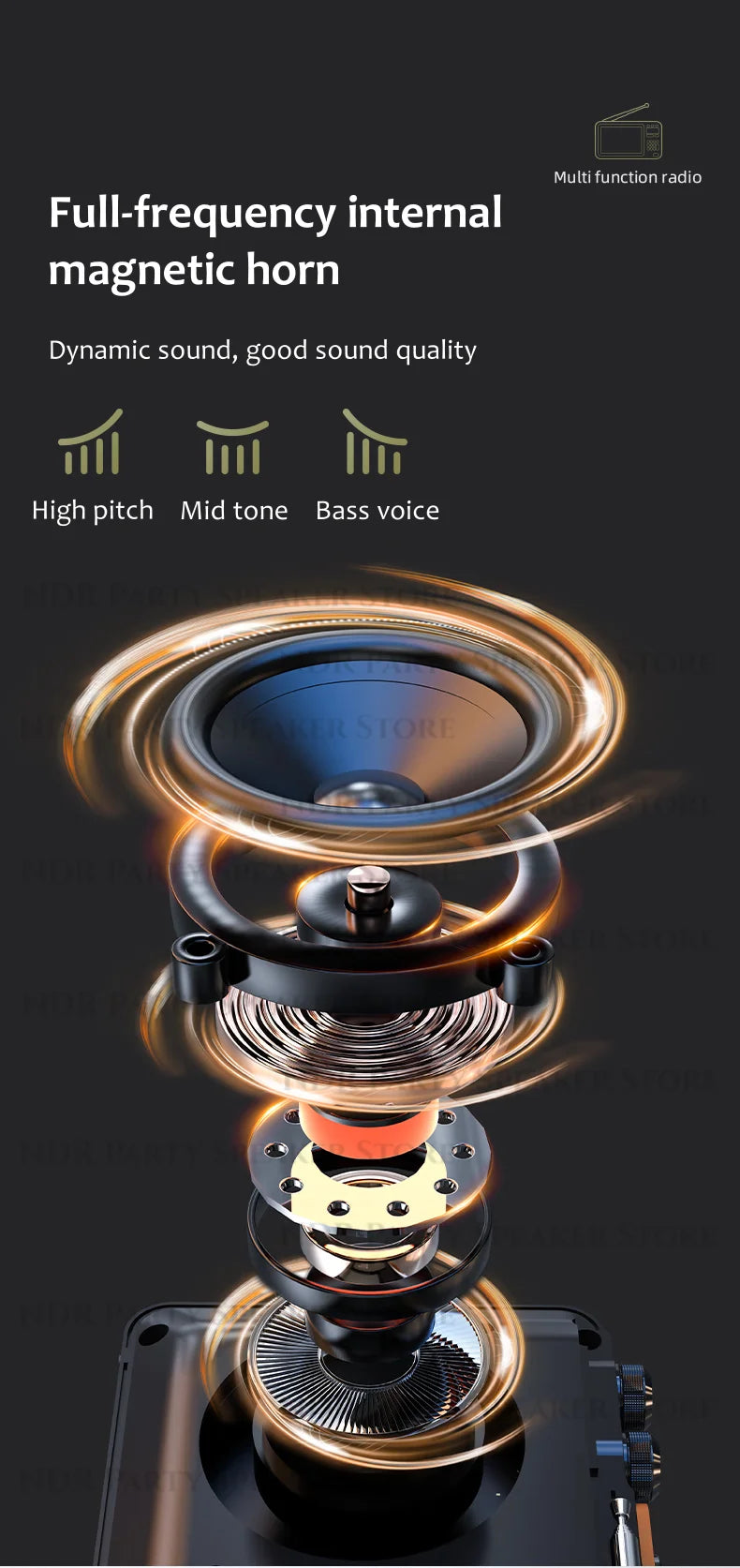 SANSUI Wireless Bluetooth Speakers Home Full-band Radio LED HD Video Player Portable MP4 Walkman Built-in Rechargeable Battery