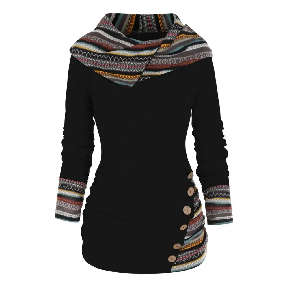 Women Sweatshirt Ethnic Style Geometric Stripe Splicing Print Hoodie Autumn Winter Hooded Long Sleeve Mid-length Sweatshirt - Premium hoodie from Lizard Vigilante - Just $39.99! Shop now at Lizard Vigilante