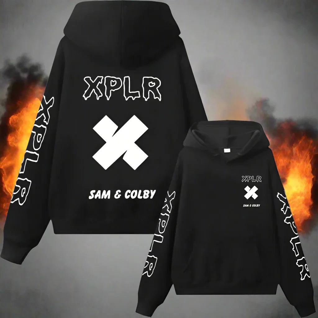 XPLR Hoodie – Sam and Colby Chainlink Merch with Heart-Shaped Print - Premium hoodie from Lizard Vigilante - Just $43.88! Shop now at Lizard Vigilante