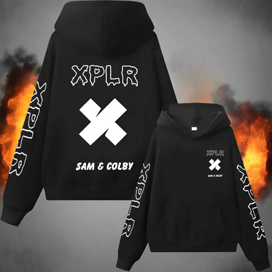 XPLR Hoodie – Sam and Colby Chainlink Merch with Heart-Shaped Print - Premium hoodie from Lizard Vigilante - Just $43.88! Shop now at Lizard Vigilante