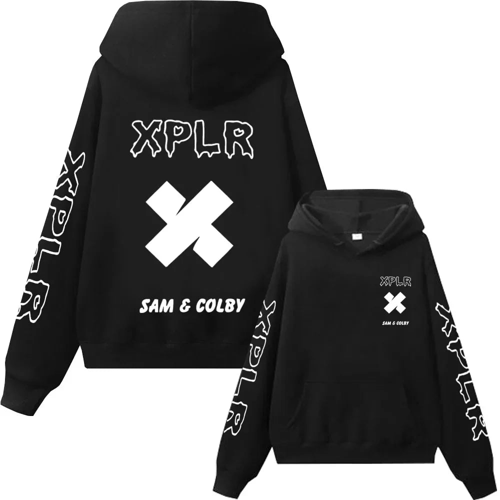 XPLR Hoodie – Sam and Colby Chainlink Merch with Heart-Shaped Print - Premium hoodie from Lizard Vigilante - Just $43.88! Shop now at Lizard Vigilante